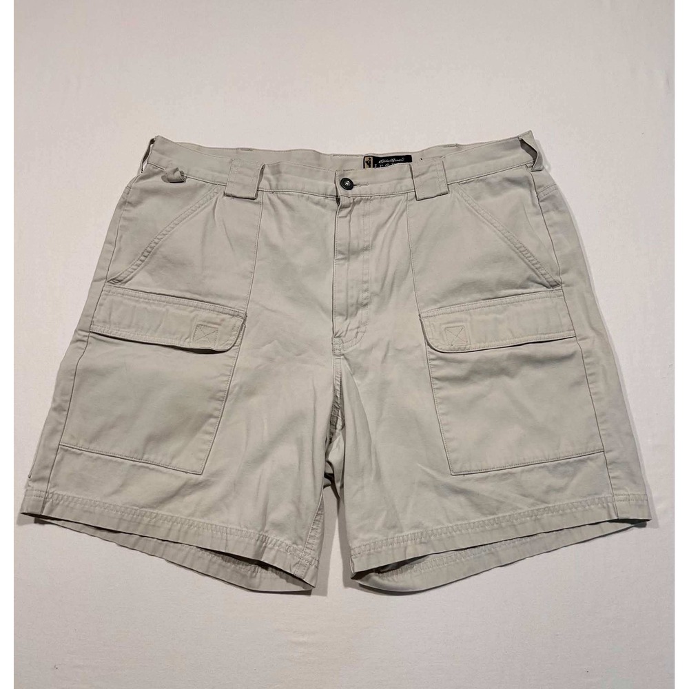 Eddie Bauer Legend Field Shorts Mens 38 Khaki Cotton Canvas‎ Cargo Utility Tan